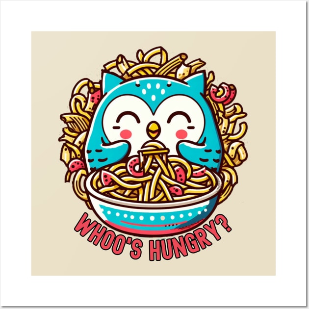 Owl eat pasta Wall Art by Japanese Fever